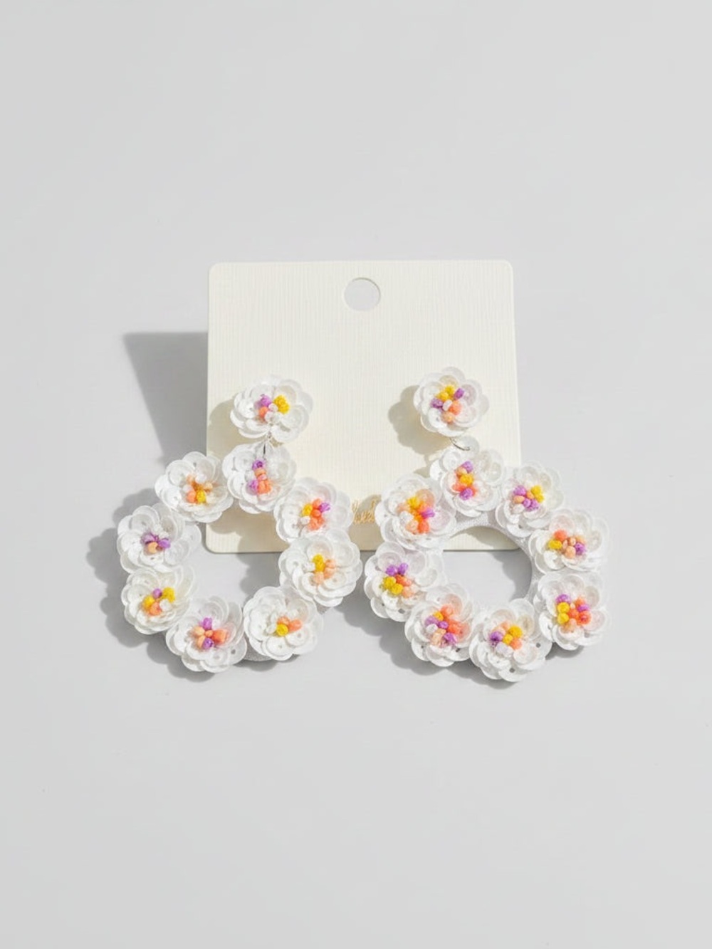 Spring Flower Beaded Hoop Earrings